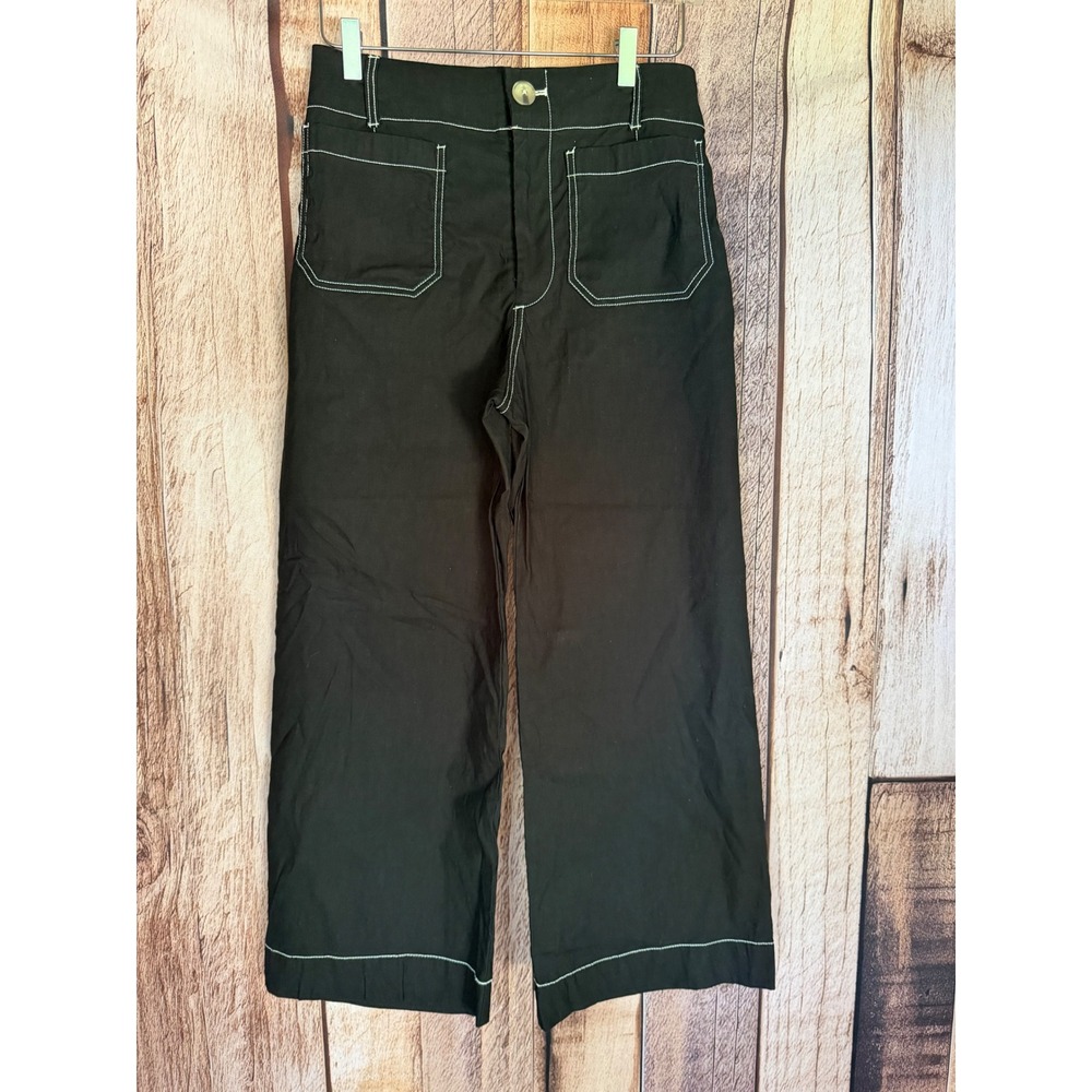 Maeve The Colette Cropped Wide Leg Pants Black Contrast Stitch Everyday Size 27